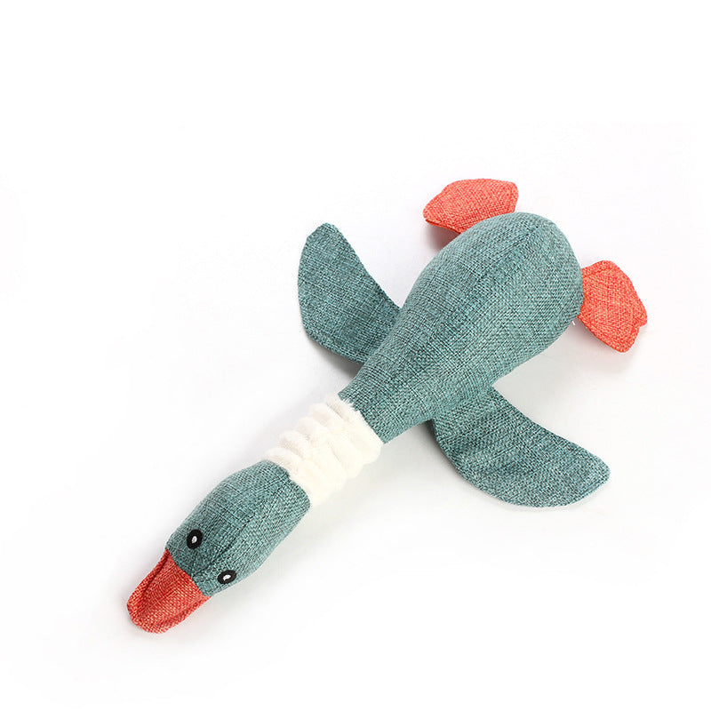 Squeaky Plush Duck Dog Toy — Linen Fabric, No Stuffing