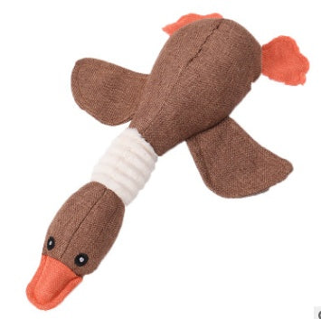 Squeaky Plush Duck Dog Toy — Linen Fabric, No Stuffing