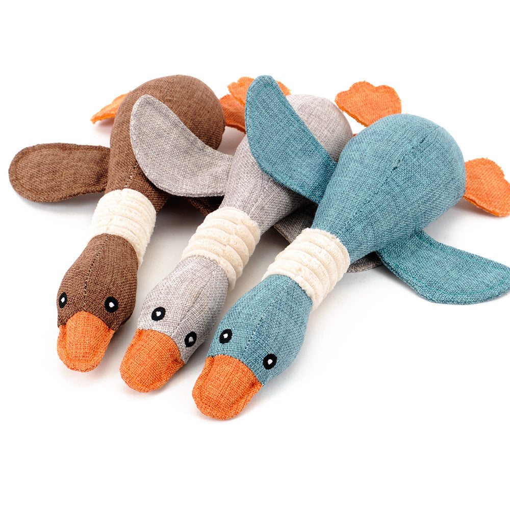 Squeaky Plush Duck Dog Toy — Linen Fabric, No Stuffing