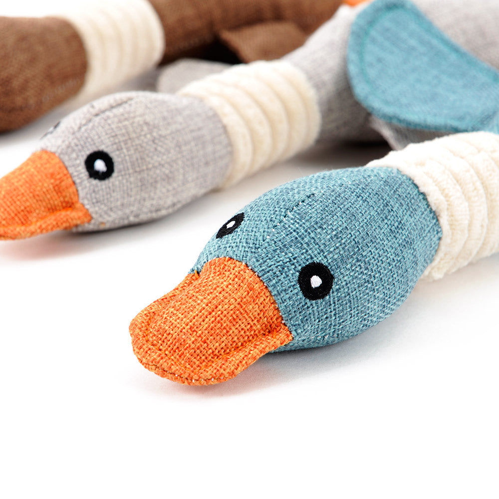 Squeaky Plush Duck Dog Toy — Linen Fabric, No Stuffing