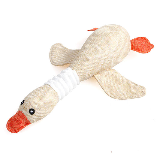 Squeaky Plush Duck Dog Toy — Linen Fabric, No Stuffing