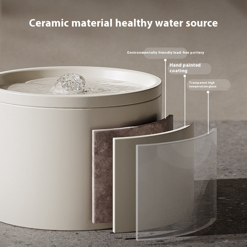 Ceramic Cat Water Fountain — Silent Pump, Circulating Filter